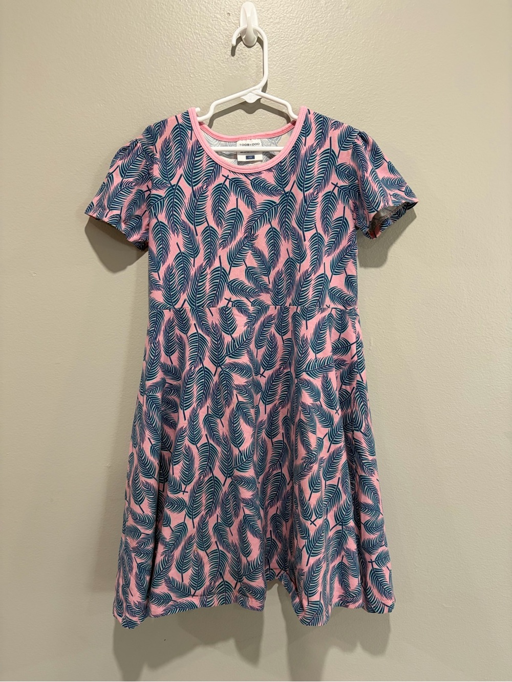 Toobydoo Pink Dress with Blue Leaf Print